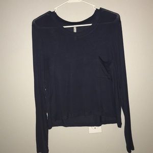 Sheer cropped long sleeve T-shirt